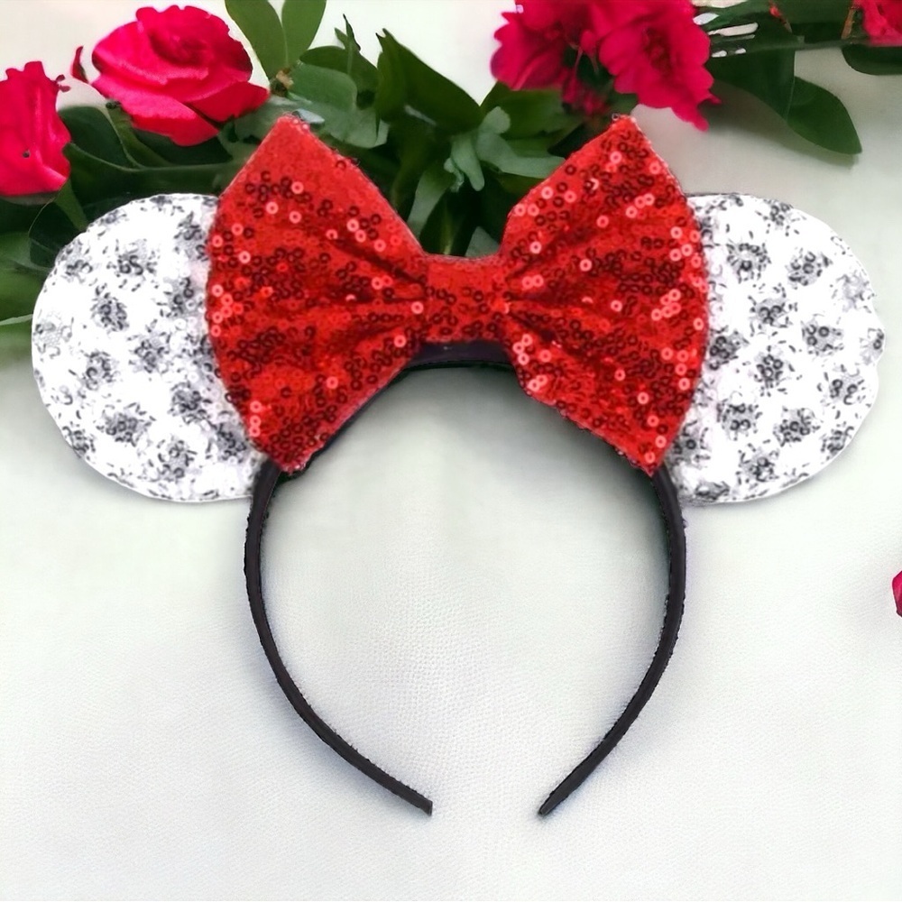 Brand New Disney Cruella 101 Dalmations Ears Headband with Red Sequin Bow - Picture 3 of 5